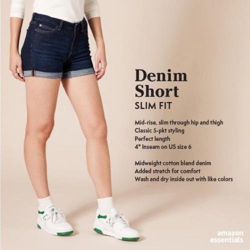 size S ...Amazon Essentials womens Mid-Rise Slim Fit 4 Denim Shorts