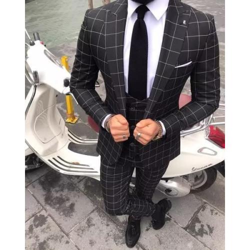 Size XL...Men's Plaid 3 Pieces Suits Slim Fit Tuxedo Sets for Men Business Formal Wedding Groomsmen Solid Blazer Jacket Vest Pants Sets