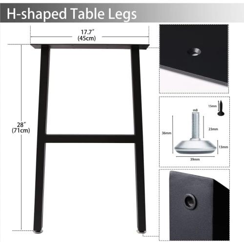 Metal Table Legs Desk Legs, Heavy Duty Square Tube Iron Desk Legs, DIY Furniture Legs for Dining Table, Coffee Table, Computer Desk, Workbench, Meeting Room Table, 28”H x 17.7”W, Set of 2, Black (H)