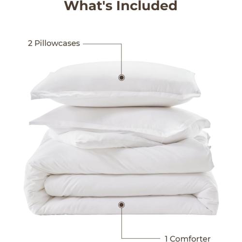 Litanika White Comforter King Size, 3 Pieces Lightweight Solid Bedding Comforter Set, All Season Fluffy Bed Set (104x90In Comforter & 2 Pillowcases)