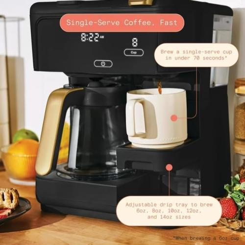 Beauti Multi Brew 12 Cup Programmable Drip & Single Serve Coffee Maker, Versatile Brewing (6oz, 8oz, 10oz, 12oz, 14oz), Pods or Ground, Over Ice option, Keep Warm mode (Black) ( little damage)