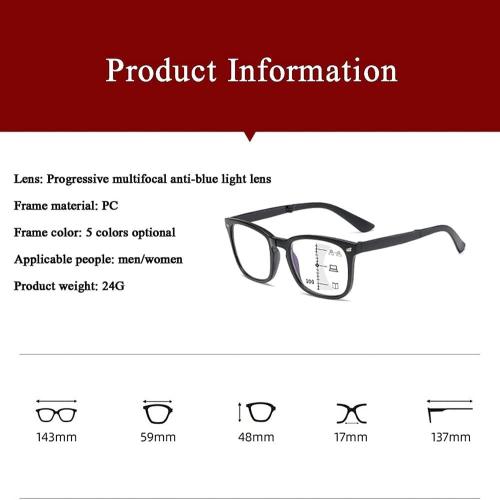 THIKK Foldable Progressive Multifocus Reading Glasses, Blue Light Blocking TR90 Frame Presbyopia Eyewear (Color : Purple, Size :  200)