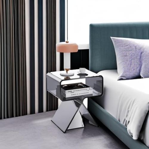 Acrylic Nightstand Side Table Modern Design Clear Home Decor Display End Table for Living Room (Black)