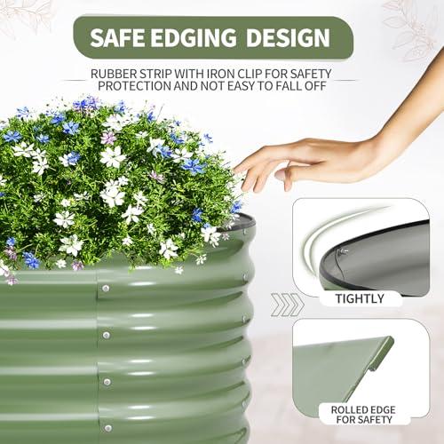 Galvanized Raised Garden Bed Outdoor- 6x2x1.4FT Planter Box, Green | Metal Raised Beds for Gardening, Steel Raised Garden Bed Kit with Safety Edging and Gloves for Vegetables, Flower, Herbs