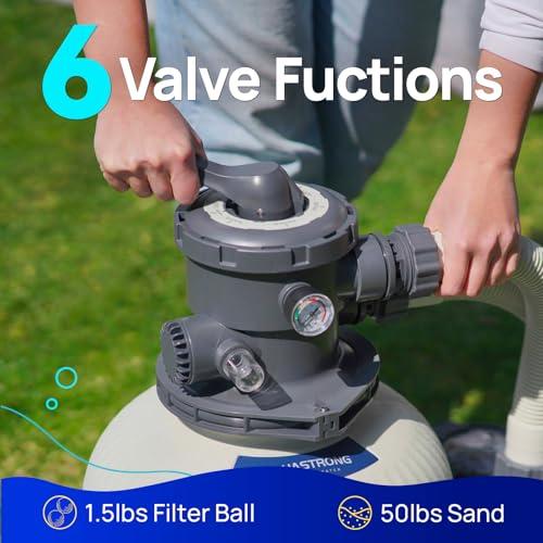 AQUASTRONG Sand Filter Pump for Above Ground Pool with Timer, 1/2 HP Pool Pumps Above Ground 2500 GPH for Pools up to 9000GAL, 12in Pool Sand Filter with 6-Way Valve, Improved Circulation & Filtration