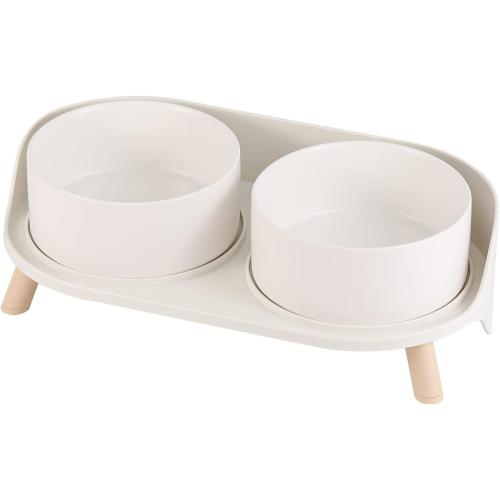 Elevated Ceramic Dog Bowl Set - Double Dog Feeding Bowls with Stand Splash Proof - Raised Dishes for Food and Water - Ideal for Small to Medium Dogs - 2 x 850 ml - 28.74 oz