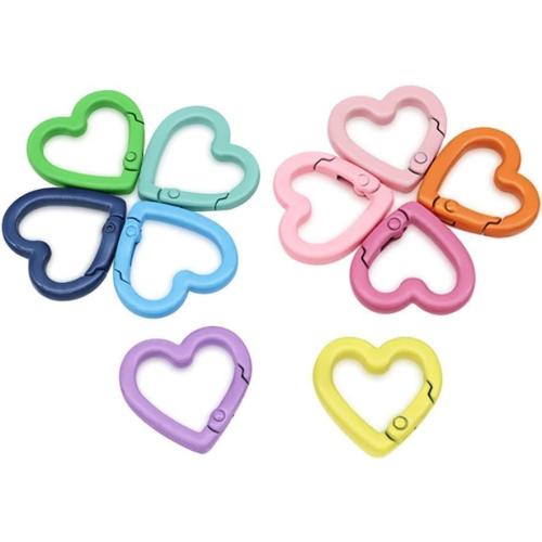 20mm Heart-Shaped Keychain Clips - Zinc Alloy Spring Carabiner Hooks for Bags, DIY Crafts and Valentine Day Accessories (6 Color Mix)
