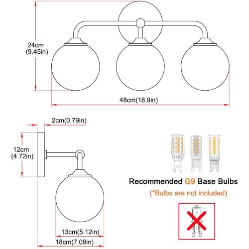 Modern Brushed Gold 3-Lights Vanity Light Fixtures with Milky White Glass Ball Shades, Mid Century Brass Wall Sconce Lighting Fixtures over Mirror, Wall Sconces for Bathroom Dressing Table Bedroom