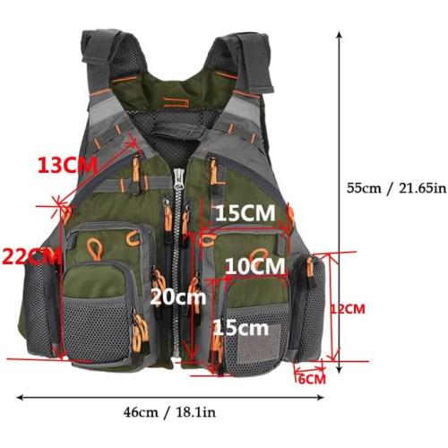 JKSPORTS Fly Fishing Vest - Fishing Safety Life Jacket for Swimming, Sailing, Boating, Kayak - Floating Multifunction Breathable Backpack for Men and Women - Adjustable, Grey/Green/Red/Blue