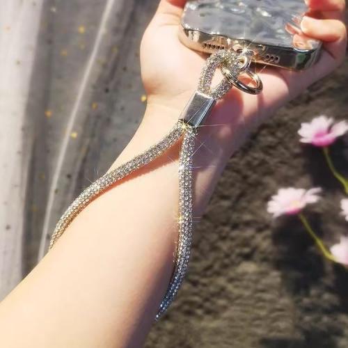 1PC Luxury Diamond Phone Lanyard for Women - Bling Rhinestone Wrist Strap, Adjustable Short Chain