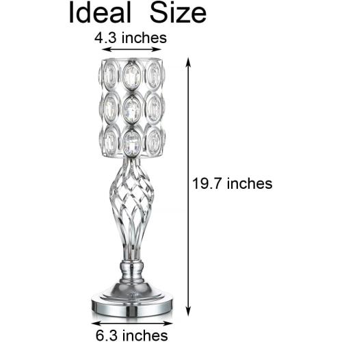 Set of 2 Silver Vases for Centerpieces - Metal Flower Stand with Bling Stones, Tall Vases for Wedding Table, Set of 2