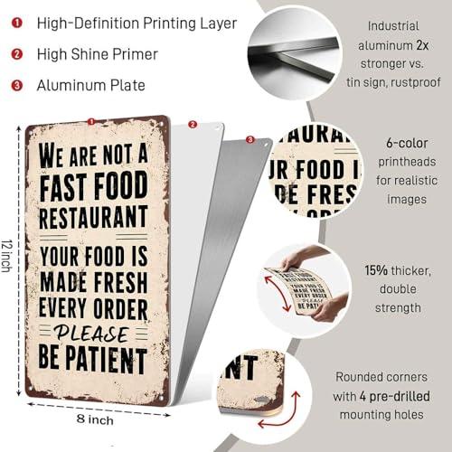 We Are Not a Fast Food Restaurant Metal Sign  Funny Wall Decor for Kitchen Dining Room Café Restaurant Bar Bistro and Coffee Shop