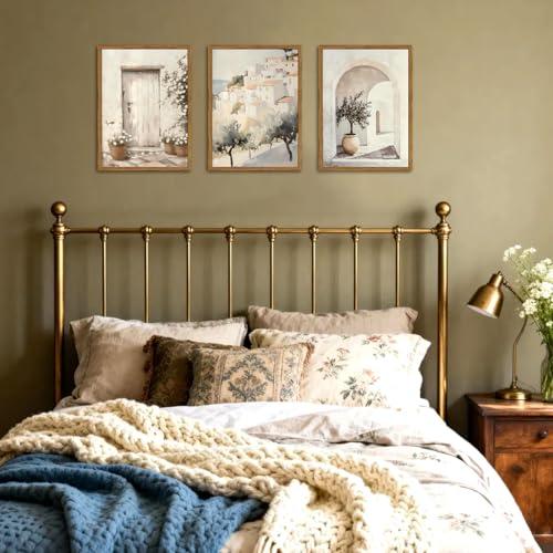 Framed Vintage Italian Wall Art Set of 3, Rustic Neutral Olive Tree Pictures Wall Decor, Mediterranean Farmhouse Landscape Paintings Canvas Prints Country Home Decor for Living Room Bedroom 16x24 inch