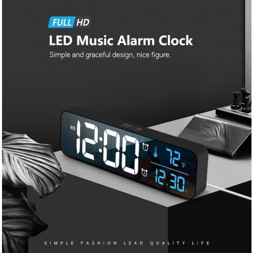 Abovsare Digital Clock for Bedroom, Clocks for Living Room Decor, Desk Table Clock, Alarm Clock Large Display with Date Week Temperature, Automatic Brightness Dimmer, Smart Cool Modern (Black Blue)