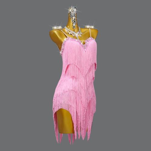 Large V Neck Professional Latin Dance Performance Dresses for Women Deco Fringe Dance Party Dress Latin Ballroom Dress
