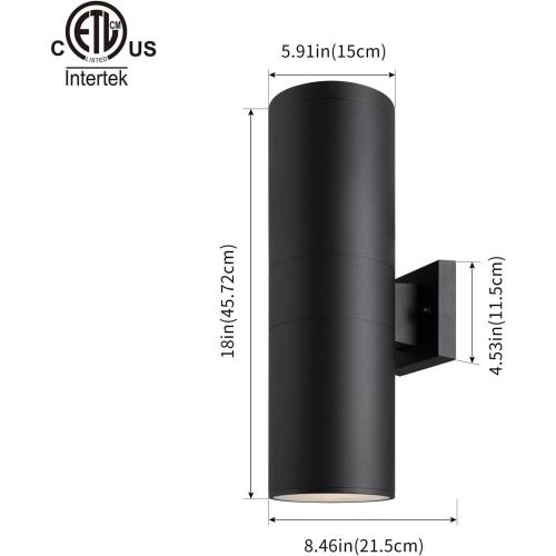 mirrea 18 Modern Outdoor Porch Light in 2 Lights, Matte Black, 2 Pack | Aluminum cylinder exterior fixtures, tempered glass cover, waterproof wall sconce & patio light for outdoor use.