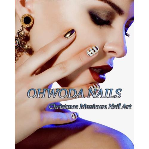 Square Snowflake Press on Nails Short Christmas Fake Nails Black & Sliver French Tip Acrylic Nails with Designs, Full Cover Stick on Nails Winter Artificial False Nails Cute Glue on Nails for Women