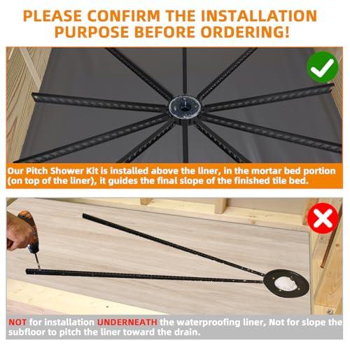 Pitch Shower Kit Sticks for Pitch,Quick Pre Sloped Shower Pan Kit | For Shower Floor Mortar Bed w/Water Drainage Slope,Shower Slope Kit w/Center Ring & 6 Float Stick System for Shower Building