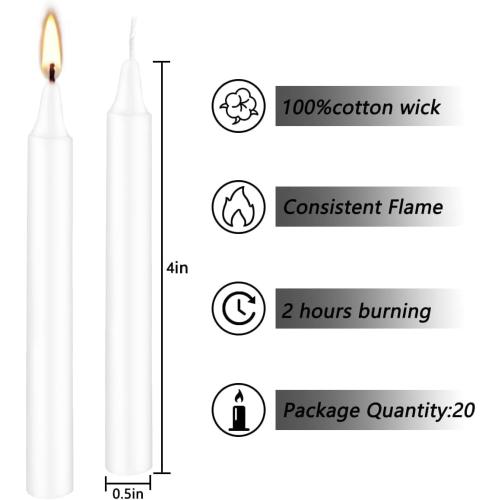 Set of 40 White Candles Mini Unscented Taper Candles for Christmas,Household, Wedding, Rituals, Prayer, Birthdays, Meditation, Altar,Party and Home Décor Candlesticks - 4 Inch Tall