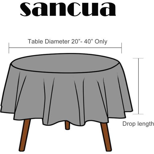 sancua Round Tablecloth - 60 Inch - Water Resistant Spill Proof Washable Polyester Table Cloth Decorative Fabric Table Cover for Dining, Buffet Parties and Camping, Black (Fits 20-48 Inch Tables)