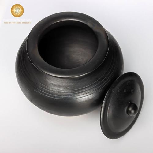 Swadeshi Blessings HandMade Unglazed Clay Pot for Cooking with Lid, 4Liters | Chemical-Free, Multi-Use Clay Cookware, Mud Handi, Mitti Ke Bartan, Biryani Pot, Earthen Kadai, Free Cleanser&Palm Leaf Stand