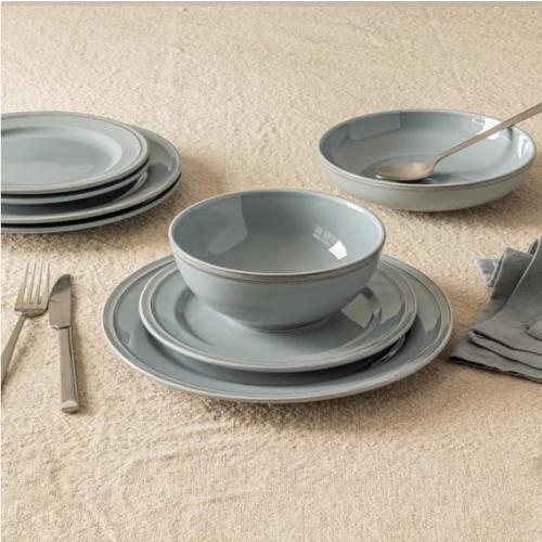 Over&back Lake Como 16 Piece Dinnerware Set Blue – Premium Stoneware Dishes – Service for 4 – Includes Dinner Plates, Salad Plates, Bowls – Reactive Glaze Finish – Microwave & Dishwasher Safe