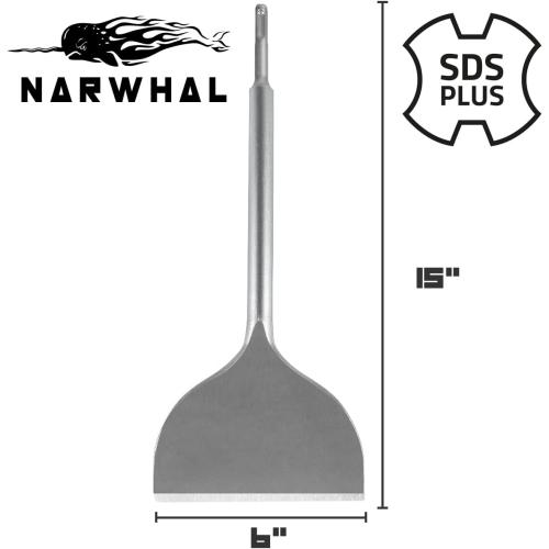 Narwhal 6 Wide SDS Plus Chisel Bit (Industrial Grade - 6 x 14) Tile Grout Thinset Removal Tool - Compatible with All SDS Plus Impact Rotary Hammers