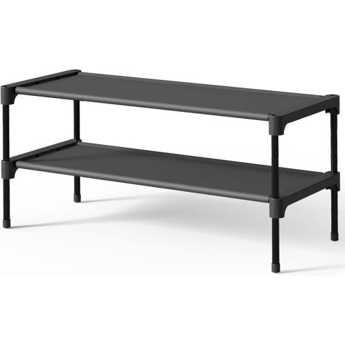 Kitsure Shoe Rack - Non-Woven Shoe Rack Shelf, Shoe Organizer for Closet, Entryway, Garage & Corridor, Stackable Shoe Shelves, 27.5 Wide - 2 Tier, Black