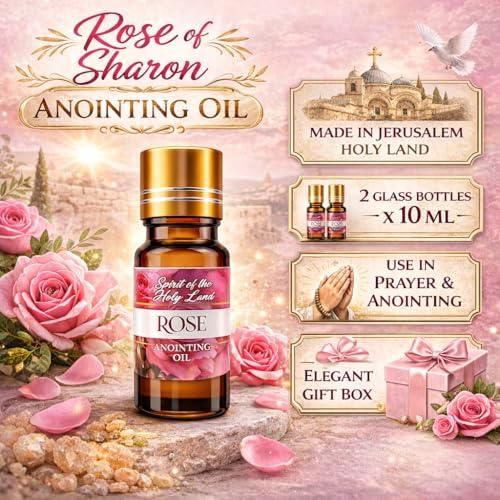 Biblical Rose of Sharon Anointing Oil from Jerusalem 2 Bottles x 10 ml | Devotional Holy Oil for Prayer and Blessing, Religious Gift Box