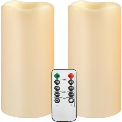 Large Outdoor Waterproof Flameless Candles with Remote Control,D3'' x H5.5'' Battery Operated Flickering LED Pillar Candle Plastic for Outdoor/Indoor Decoration Wedding, Party, Birthday (2PACK)