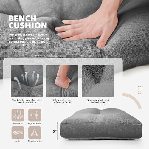 Indoor Bench Cushions, Tufted High-Density Foam Cushions for Indoor Furniture, Soft Bench Seat Cushion with Non-Slip Bottom, 36 X 14 X 4 (Grey)