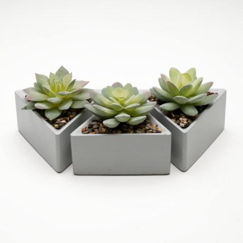 VIVERIE Small Fake Succulents in Pots, Mini Succulents Plants Artificial-3Pc, Green Artificial Faux Succulents for Home Decor Indoor/Room/Office Desk-Triangular Pot