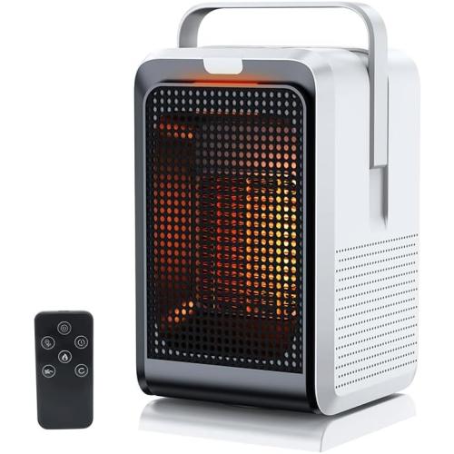 Space Heaters for Indoor Use, 1000W PTC Ceramic Electric Heater with Remote, Fast Safety Heater, 2/4/6/8H Timer, Digital Display, Portable Desk Heater for Bedroom, Office, Home (White)