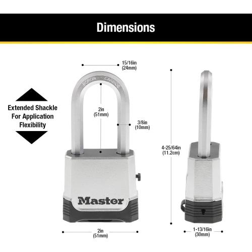 Master Lock Silver Outdoor Combination Lock, Heavy Duty Weather Resistant Padlock with Resettable Code and Cut Resistant Boron Carbide Shackle for Outdoor Use, M176XDLH