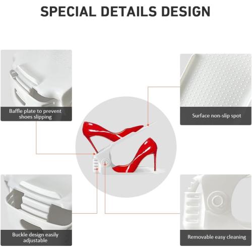 Shoe Slots Organizer 20 Pack - Shoe Stackers, Space Savers 50%, 4 Levels Adjustable, Double Layer Holders for Closet, White