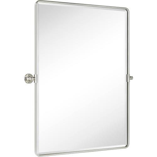 TEHOME Pivot Mirror Brushed Nickel Vanity Mirror Large Black Metal Framed Rectangle Tilting Beveled Vanity Mirrors for Wall, Vertical Hanging, Overall 34.14 x 40 inches (Mirrror 30 x 40 inches)