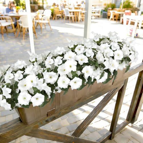 Artificial Flowers for Outdoors, Faux Petunias Spring Summer Decoration, Fake Flowers Plants UV Resistant Look Real Silk Flowers for Outside Planter Front Door Porch Patio Yard (12, White)