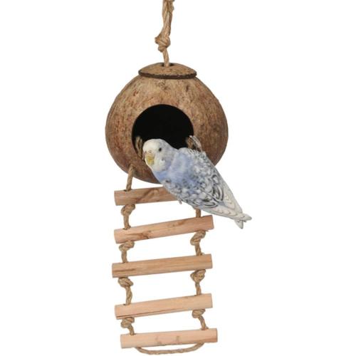 Brown Hide with Ladder Natural Fiber Hanging Birdhouse Shells Breeding Nest for Parrot
