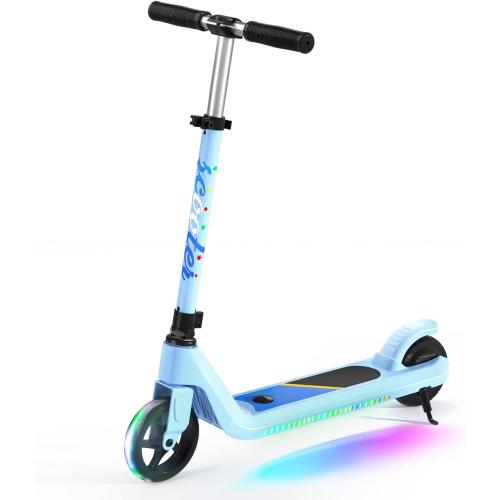 LINGTENG Electric Scooter for Kids Age 6-10, Kick-Start Boost Scooter with Adjustable Speed and Height, Flash Wheel & Deck Lights