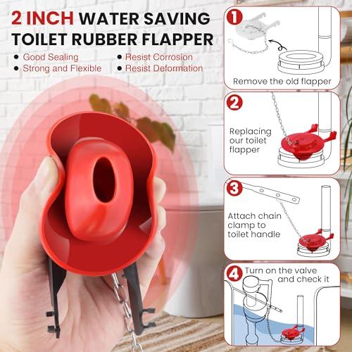 Saillong Universal Toilet Flusher Replacement Kit, Fill Valve, 2-Inch Flapper, Side Mount Handle Lever, Water-Saving, Adjustable Toilet Repair Kit Inside Tank, Easy to Install(1 Set,Black, Red)