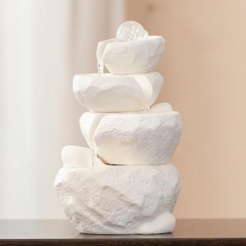 WHITE Tabletop Desktop Fountain Waterfall Water Feature Ceramic Indoor Fountain Office Home Decoration (White)