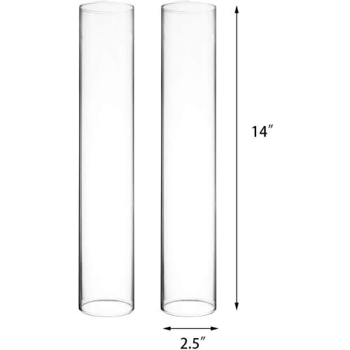 CYS EXCEL 2 PCS (H:14 D:2.5) Open Ended Glass Hurricane Candleholder Tube Shade | Open Flame Candle Chimney Tube Cover | Bottomless Cylinder