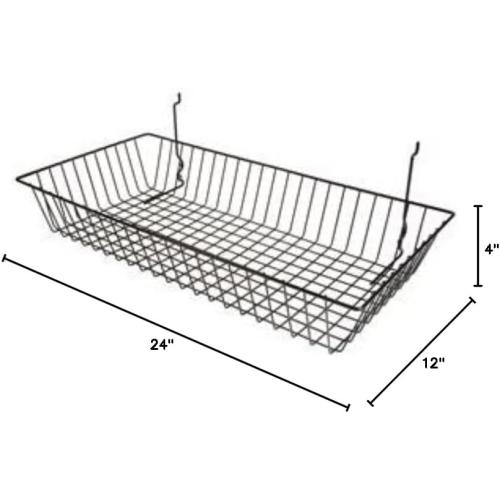 Only Garment Racks #5624B (Pack of 6) Black Wire Baskets for Grid Wall and Slat Wall - Merchandiser Baskets, Black Wire Basket 24 L x 12 D x 4 H (Set of 6) (Pack of 6)