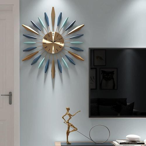 YISITEONE Large Wall Clock Metal Decorative, Mid Century Silent Non-Ticking Big Clocks, Modern Home Decorations for Living Room,Bedroom,Dining Room, Office, 22 inch