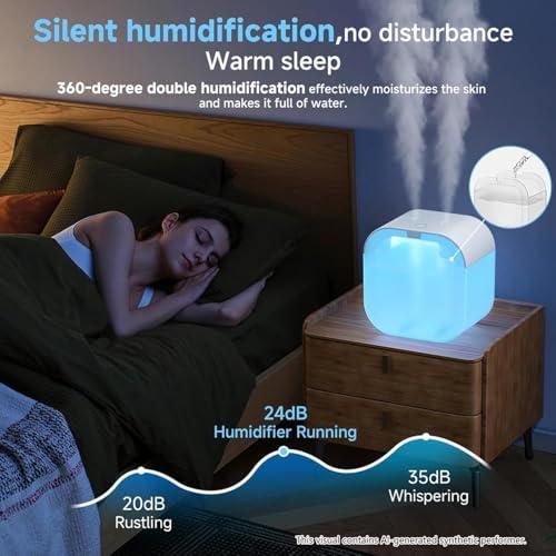 USB Humidifier with 7 Color Night Light, 1L Transparent Water Tank, Ultrasonic Quiet Cool Mist, 2-Speed Dual Mist, for Bedroom, Baby Room (high-level black)