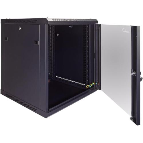 NavePoint 12U Server Cabinet Wall Mount Rack Enclosure Includes 2 Fans, Locking Glass Door, Removable Side Panels – 12U Network Cabinet 23.6” Deep, 19 Inch Server Rack for IT and A/V Equipment