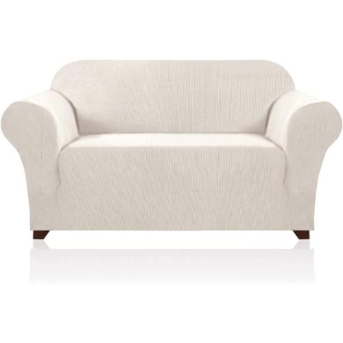 PrinceDeco Stretch Loveseat Sofa Cover Slipcover Couch Cover for 2 Cushion Sofa Washable Sofa Cover for Pets Friendly Furniture Protector Covers with Non Slip Bottom(Loveseat, Ivory)