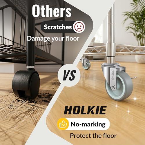 HOLKIE Stem Casters Wheels Set of 4 Standard US 3/8-16 x 1-1/2 with Brake