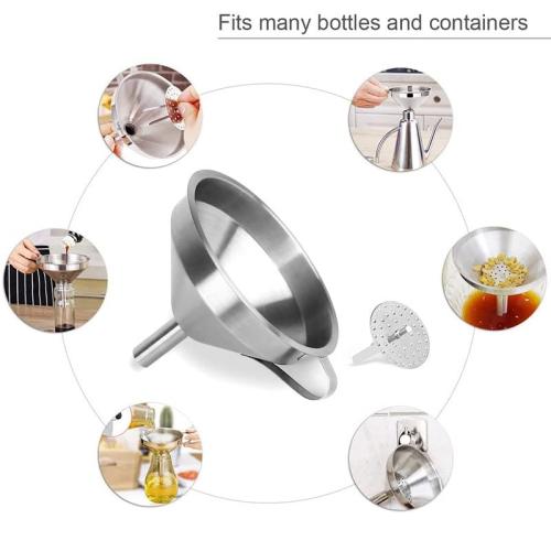 HAUSPROFI Stainless Steel Funnel, 5.1 inch 304 Stainless Steel Kitchen Funnel with 200 Mesh Food Filter Strainer for Transferring Liquids, Oil, Making Jam