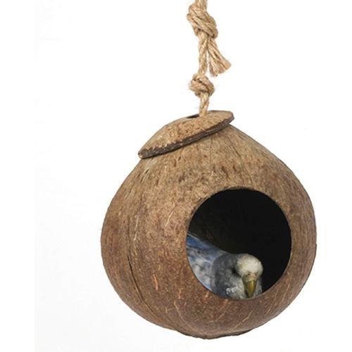 Brown Hide with Ladder Natural Fiber Hanging Birdhouse Shells Breeding Nest for Parrot
